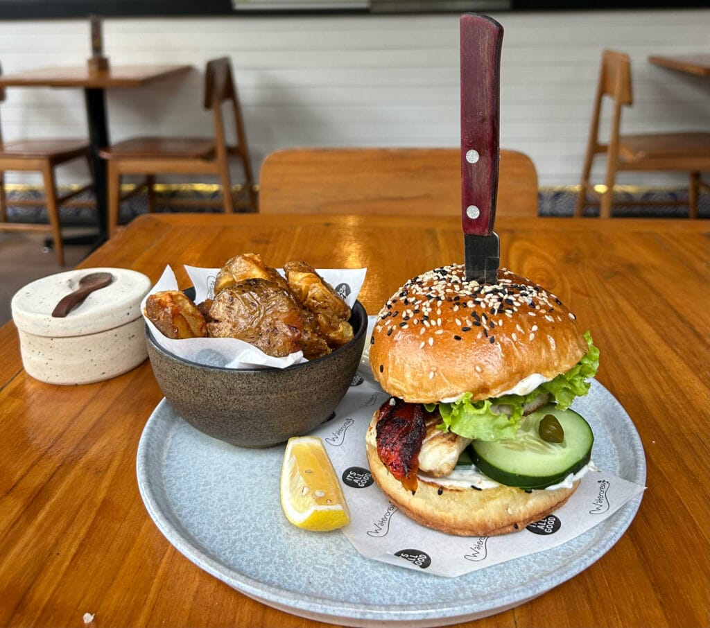 Watercress restaurant Ubud Bali Barramundi fish burger The Velvet Atlas